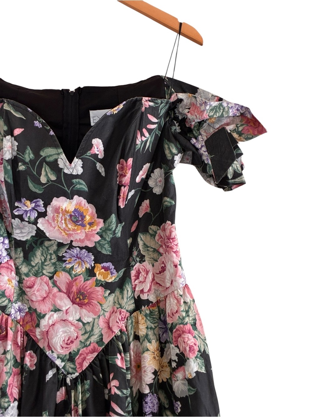 Expo | Vintage floral cotton off the shoulder 80’s/90’s princess cut dress - Picture 5 of 11